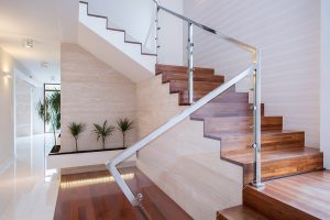 stylish staircase in bright house interior